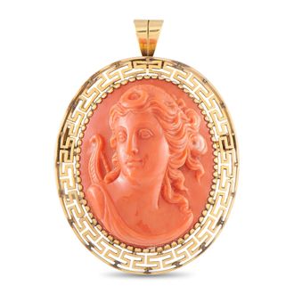 Luxury Bazaar 14K Yellow Gold Coral Cameo Pendant Brooch MF18-091426