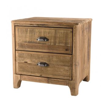 Macabane Mesa de noche de 2 cajones de madera de pino reciclada marr&oacute;n