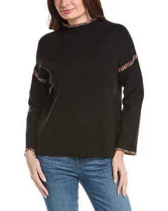 T Tahari Novelty Embroidery Stitch Pullover