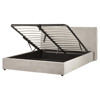 Beliani Cama Con Almacenaje De Terciopelo Gris Pardo 160 X 200 Cm Otomana Cabecero Lavaur