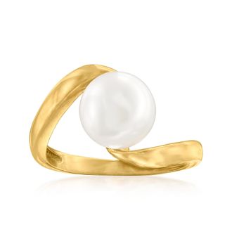 Ross-Simons Italian 9-9.5mm Cultured Pearl Twisted Ring in 18kt Gold Over Sterling