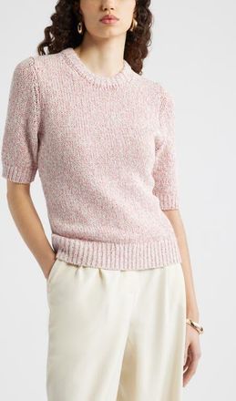 Nordstrom Elbow Sleeve Linen & Cotton Blend Sweater in Pink Compact- Ivory Marl at Nordstrom, Size Xx-Small