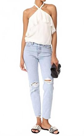 Alice & Olivia Silk Ruffle Lace Trim Crop Halter Top In White