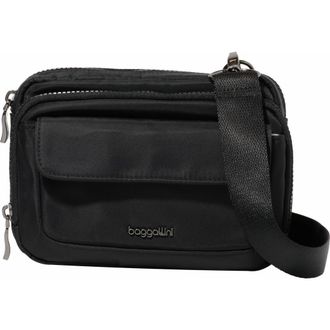 Baggallini Modern Double Zip Crossbody Bag in Black Twill at Nordstrom