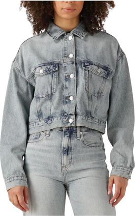 Tommy Jeans Jassen, Dames, Blauw, XL, Denim, Blauwe Crop Trucker Jas