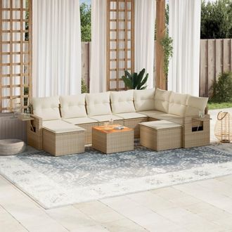 vidaXL Juego De Sof&aacute;s Jard&iacute;n Con Cojines Beige 10 Pzas Rat&aacute;n Sint&eacute;tico Vidaxl