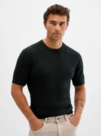 Le 31 Mens Twisted-cable short-sleeve sweater