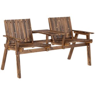 OUTSUNNY 2-Seater Wooden Garden Bench with Armrest - Carbonised Finish | TJ Hughes