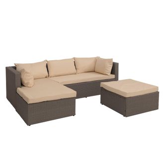 Hhg Non Utilizzato] Set Da Giardino Hhg 562, Salottino Terrazza Lounge, Polyrattan Stoffa/tessuto (180g/m&sup2;), Grigio Cuscini Beige