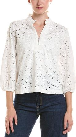 Nic+Zoe Nic & Zoe Petite Knit Eyelet Ruffle Neck Top