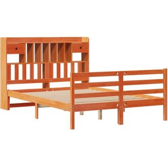 vidaXL Bookcase Bed without Mattress Wax Brown 140x190cm Solid Wood Pine Vidaxl