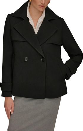DKNY Double Breasted Crepe Coat in Black at Nordstrom, Size X-Large