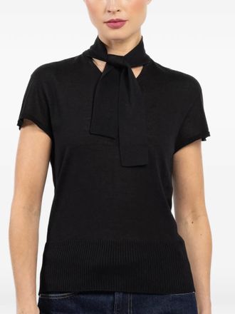 Mant&ugrave; tied-neck short-sleeved top - Nero