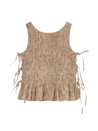 Ganni Beige Printed Round Neck Top