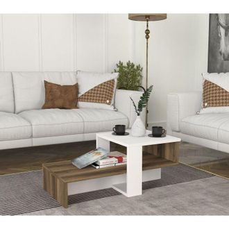 Vente-Unique Tavolino Doppio ripiano Bianco e Naturale - CALANI