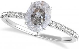 Allurez Oval Salt & Pepper Diamond Accented Engagement Ring 14k White Gold (0.75ct)