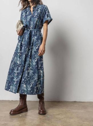 Lilla P Maxi Button Down Dress In Petrol/ivory Print