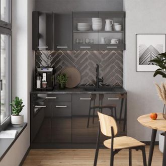 Vicco Cocina Vers&aacute;til R-line, Antracita Brillo Intenso/antracita, 140 Cm, Et Roble