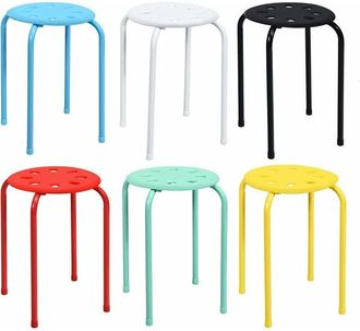 Costway Costway - Juego De 6 Taburetes Redondos Apilables De Metal, Asiento Redondo Con Marco De Metal En Forma De X, Asiento Perforado, Taburetes Apilables P