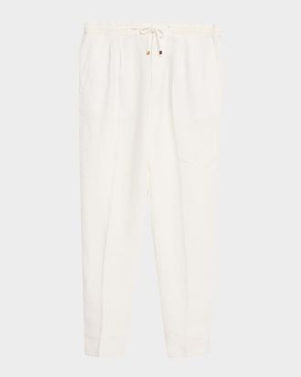 Brunello Cucinelli Mens Dyed Linen Pleated Drawstring Pants