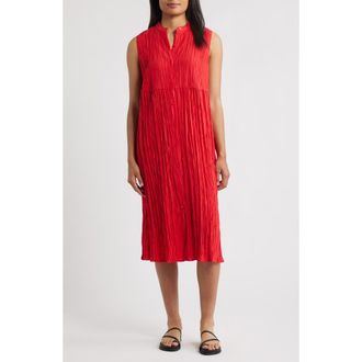 Eileen Fisher Pleated Sleeveless Silk Shirtdress in Crimson at Nordstrom Rack, Size X-Small
