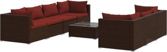 vidaXL Set Sof&aacute;s De Jard&iacute;n 8 Piezas Y Cojines Rat&aacute;n Sint&eacute;tico Marr&oacute;n Vidaxl