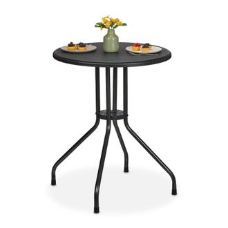 Relaxdays Tavolino da Giardino Rotondo, HxD: 73 x 60 cm, Aspetto Rattan, Tavolo in Plastica e Acciaio, da Esterno, Nero - Relaxdays