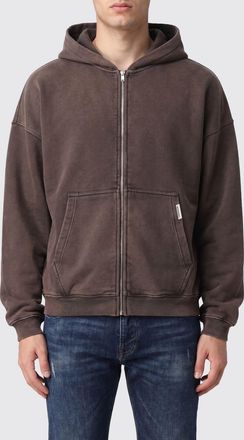 Represent Felpa con cappuccio e zip in cotone con tasca a marsupio e logo