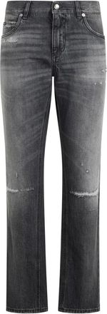 Dolce & Gabbana Rechte jeans in verward denim - Heren - Regular Fit Jeans - Grijs - L - Denim - Jeans