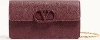 Valentino Garavani VLogo Signature Grainy Calfskin Wallet With Chain Woman MAROON UNI