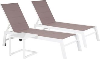 Happy Garden Lote de 2 tumbonas y mesa auxiliar de textilene, aluminio topo, blanco