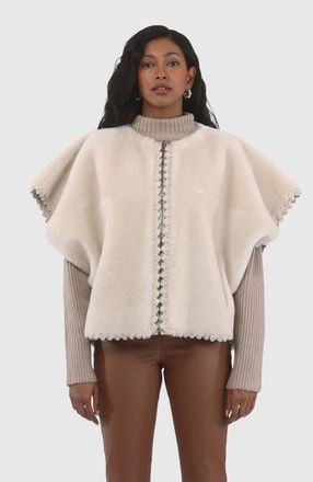 Gorski Reversible Collarless Genuine Shearling Jacket in Cream/cream at Nordstrom, Size X-Small
