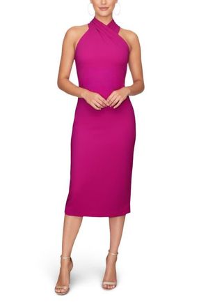 Rachel Roy Harland Crossover Halter Midi Dress in Fuchsia at Nordstrom, Size X-Small