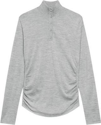 Theory Shirred Mock Neck Merino Wool Top in Light Heather Grey at Nordstrom Rack, Size Petite