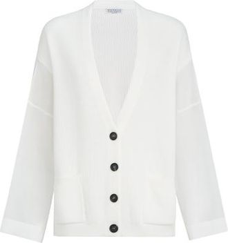 Brunello Cucinelli Rib knit cardigan in White at Nordstrom, Size Xx-Small Eu