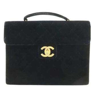 Chanel Pre-owned Velvet Leather Matelasse Coco Mark Briefcase - Dames - Pre-owned - Zwart - Maat: ONE Size Leer