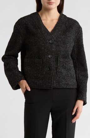 Max Studio Boucl&eacute; Crop Sweater Jacket in Charcoal at Nordstrom Rack, Size X-Large