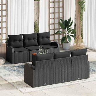 vidaXL Conjunto De Sof&aacute; De Jard&iacute;n 7 Pcs Negro Polirat&aacute;n Vidaxl