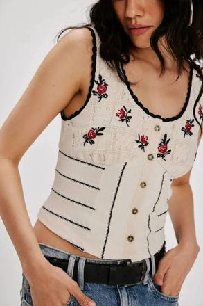 Free People Knit Rose Bud Top In Ivory Combo As Proto