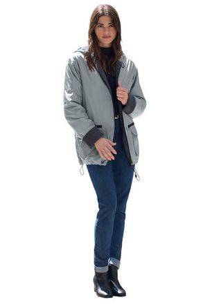 Roaman's Plus Size Hooded Nylon Jacket in Gunmetal at Nordstrom, Size Medium