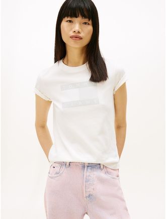 Tommy Hilfiger Womens Tommy Jeans Weathered Flag Logo T-Shirt - White - XL