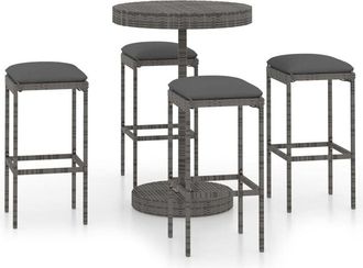 vidaXL Set Muebles Bar Jard&iacute;n 5 Piezas Y Cojines Rat&aacute;n Sint&eacute;tico Gris Vidaxl