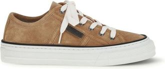Brunello Cucinelli Beige Calf Leather Bos Taurus Low Top Womens Sneakers