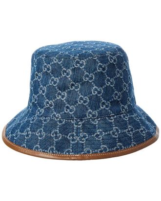 Gucci Gg Denim Leather-Trim Bucket Hat