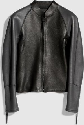 Gucci Grainy Leather Zip Jacket, Size 44 IT, Black