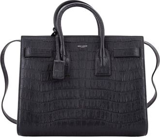Saint Laurent Black Croc-Embossed Leather Sac De Jour Nm Bag Small (Authentic Pre-Loved)