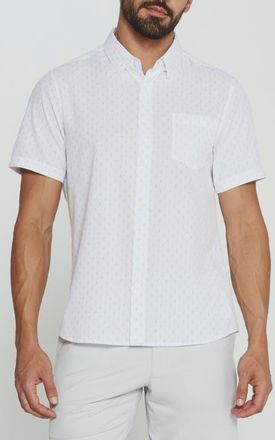 7 Diamonds Renzo Textured Geo Pattern Short Sleeve Stretch Button-Up Shirt in White at Nordstrom, Size Xx-Large