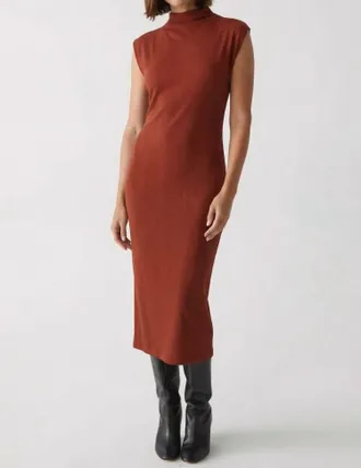 Michael Stars Iolanda Power Shoulder Midi Dress In Lava