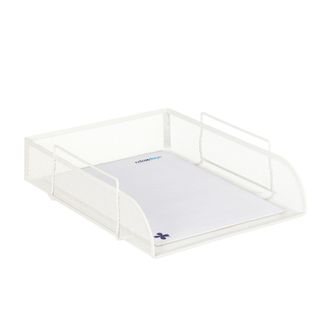 Relaxdays Relaxdays - 8 Bandejas Documentos Apilables, Cesto A4 Vertical, Organizador Folios, Malla, Oficina, 25 X 34 Cm, Blanco