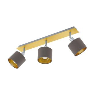 Loops Flush Ceiling Light Brushed Brass Satin Nickel Shade Cappuccino Fabric E14 3x7W in Metallics